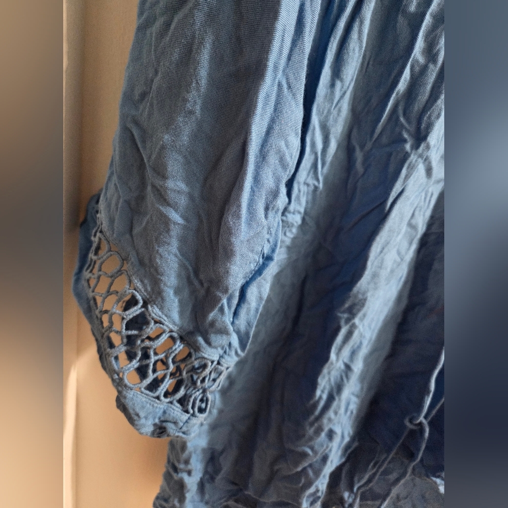 Raviya Light Blue Peasant Top With Eyelet Design - Picture 7 of 11